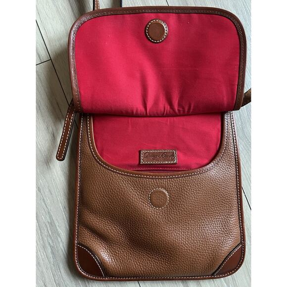 Dooney & Bourke Pebble Grain Crossbody Brown Tan Shoulder Bag | Red Interior - Picture 11 of 12